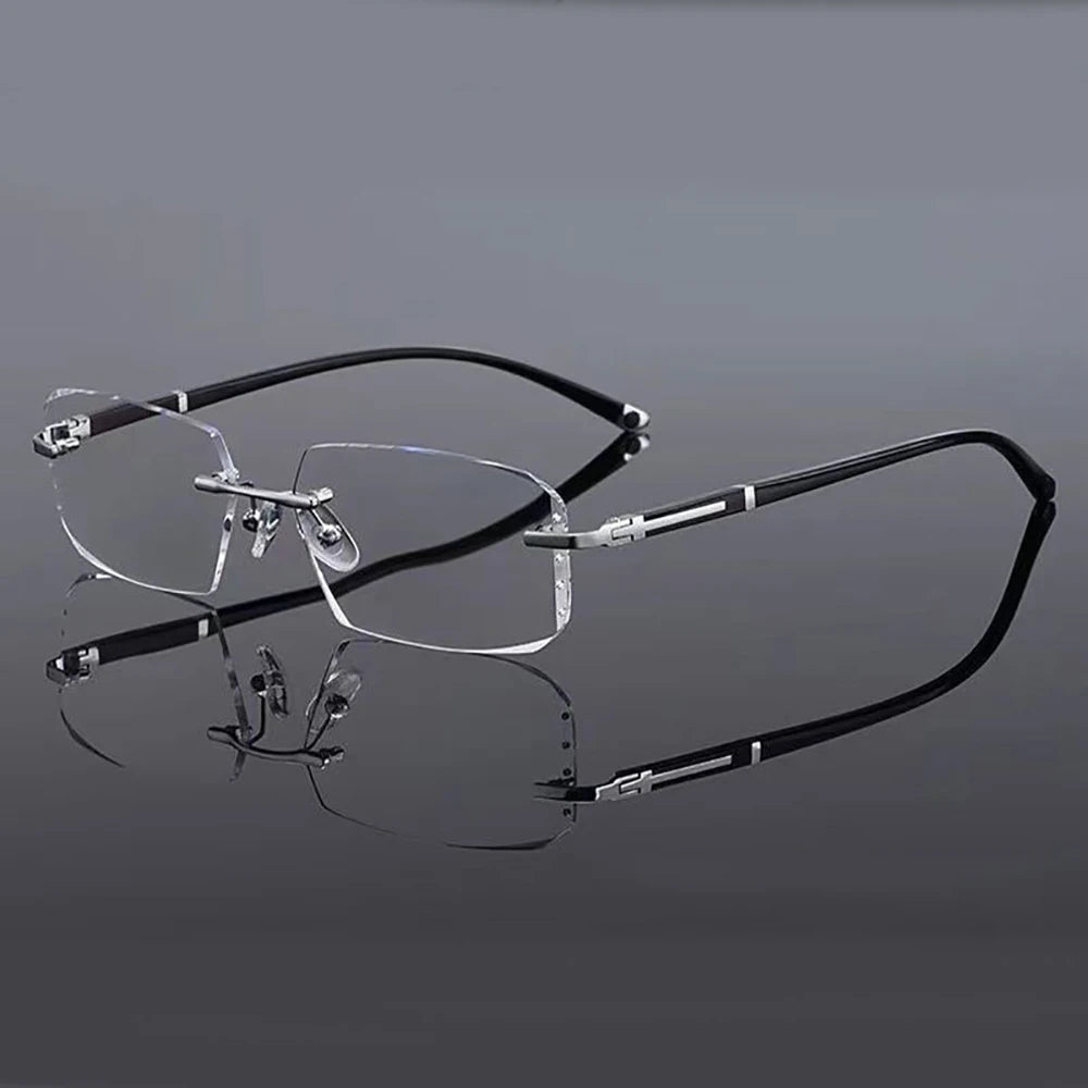 New Cut Edge Presbyopic Glasses Frameless HD Anti Blue Presbyopic Glasses Men's Anti Fatigue Presbyopia Clear Glasses +1.0~+4.0