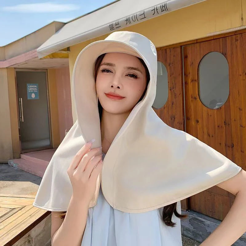 Summer Large Shawl Sun Hat For Women Outdoor UV Anti Neck Protection Fisherman Hat Ladies Outdoor Travel Sunscreen Ponytail Cap