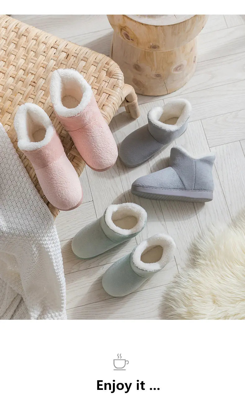 2025 Winter Warm Shoes Woman Men Indoor Slippers Soft Plus Couples Home Floor Snow Boots Anti-slip Female House Footwear
