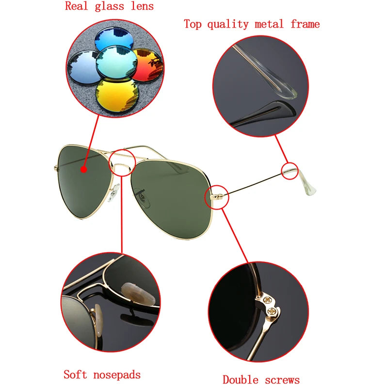 High Quality G15 Glass Lens women men Sunglasses uv400 aviation brand classic mirror male oculos vintage man sun Glasses 3025
