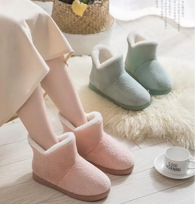 2025 Winter Warm Shoes Woman Men Indoor Slippers Soft Plus Couples Home Floor Snow Boots Anti-slip Female House Footwear
