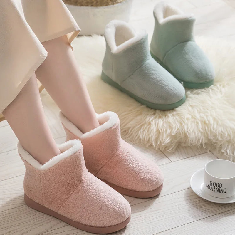 2025 Winter Warm Shoes Woman Men Indoor Slippers Soft Plus Couples Home Floor Snow Boots Anti-slip Female House Footwear