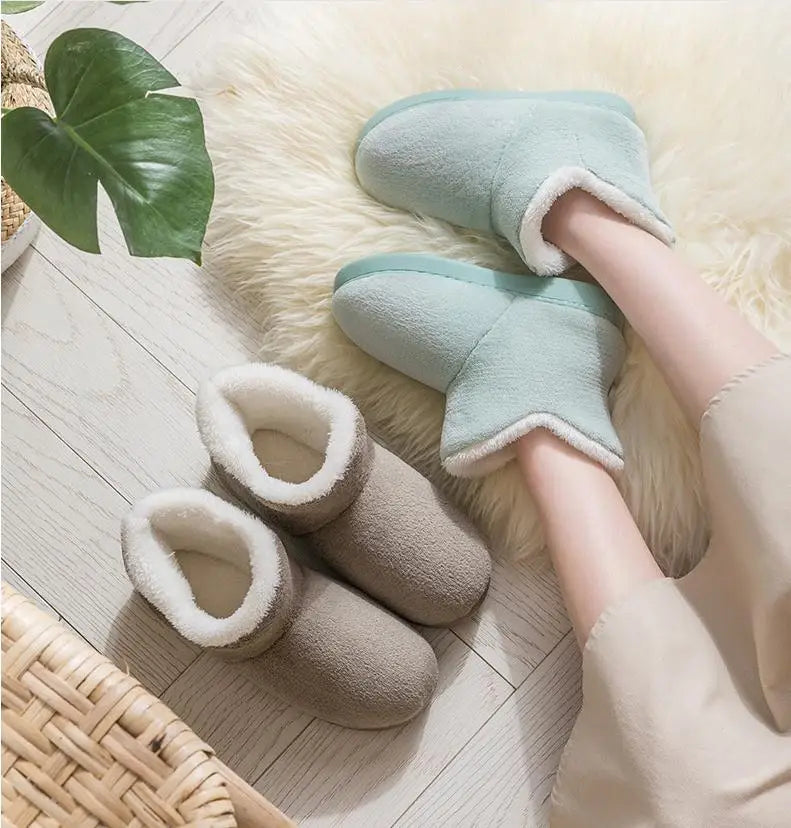 2025 Winter Warm Shoes Woman Men Indoor Slippers Soft Plus Couples Home Floor Snow Boots Anti-slip Female House Footwear
