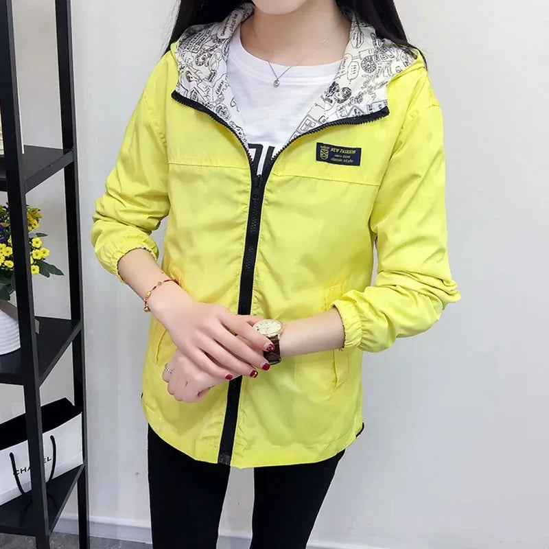 Double-Sided Trench Coat Women 2023 New Spring Autumn Clothes Hooded Windbreaker Jacket Female Outerwear Tops Student Coats 3XL