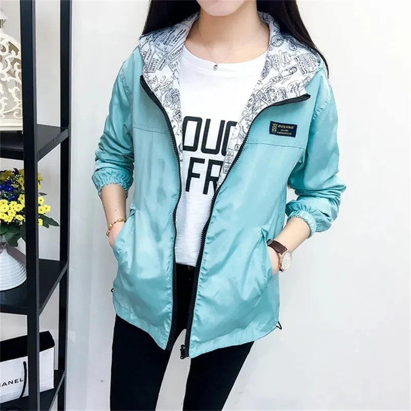 Double-Sided Trench Coat Women 2023 New Spring Autumn Clothes Hooded Windbreaker Jacket Female Outerwear Tops Student Coats 3XL