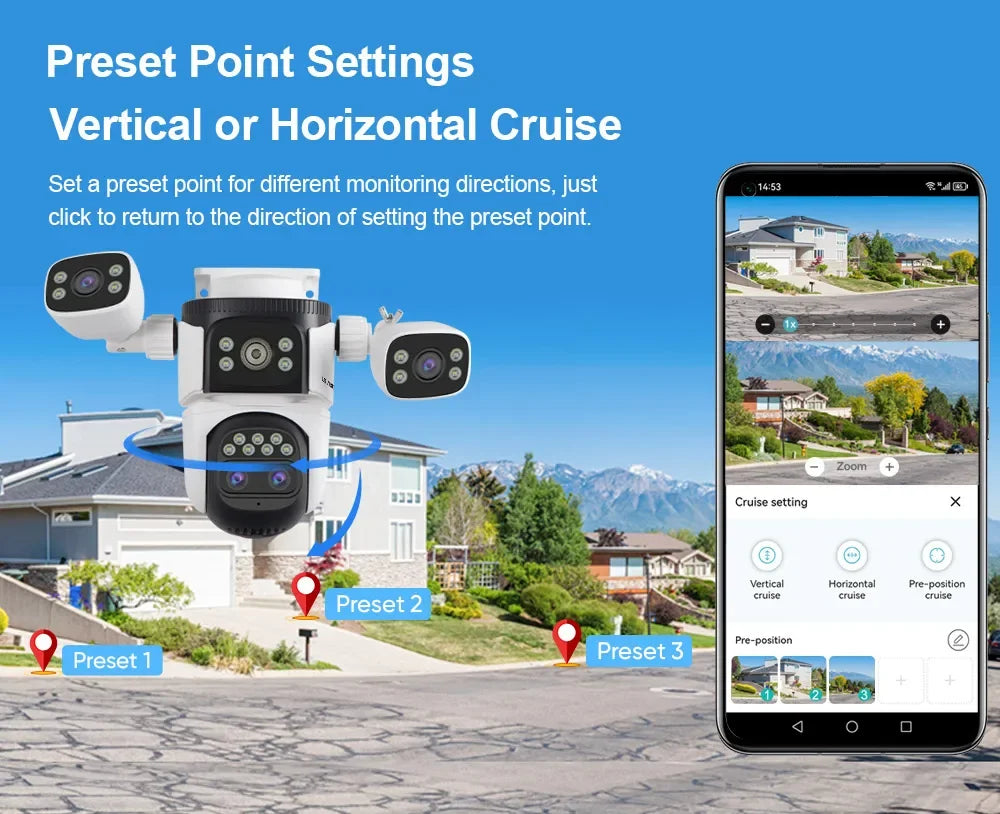 LS VISION 20MP Four Screens WiFi Security Camera Outdoor 10X Optical Zoom Four Lens Human Auto Tracking Waterproof CCTV Cameras