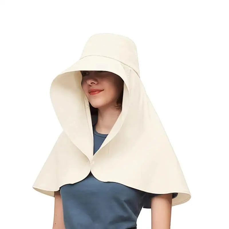 Summer Women Cap Outdoor Uv Anti Neck Protection Sun Visors Hat Fishing Hiking Big Brim Shawl Sunscreen Ponytail Cap Solid Color