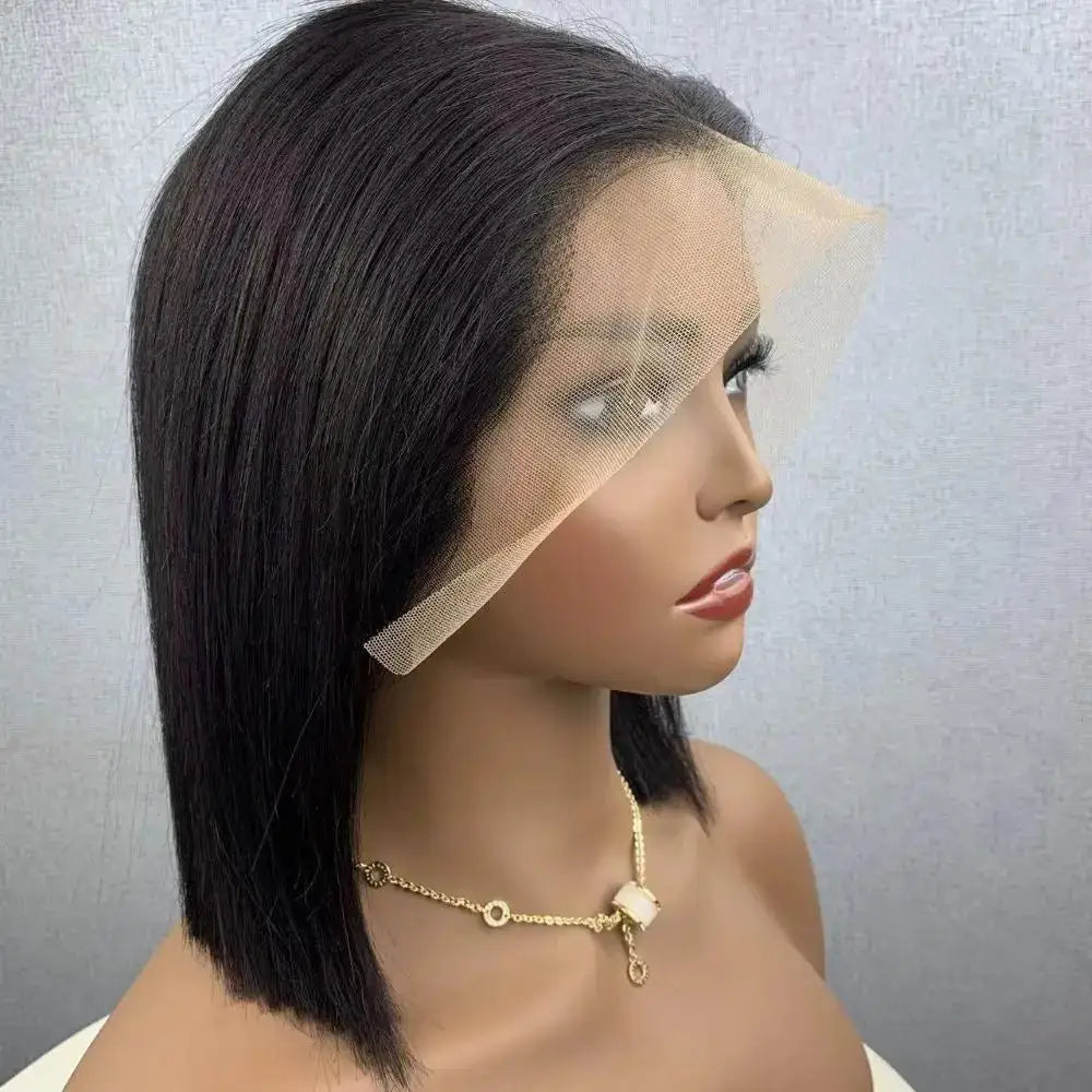 13x4 Straight Lace Frontal Bob Wig 8-14 Inches Pre Plucked 100% Real Human Hair Wigs Brazilian Remy Bone Straight Bob Super Sale