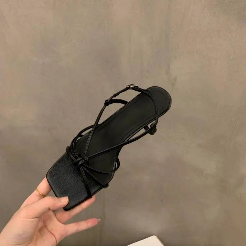 Elegant French Style Black High Heel Sandals with Fine Straps Women's Shoes 2025 Summer New Arrival Niche Fine Track Roman Shoes