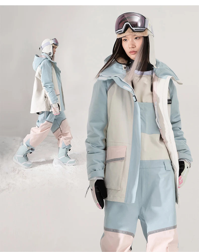 VECTOR Brand Men Women Ski Jacket Winter Warm Windproof Waterproof Ski Suit Outdoor Sports Snowboard Coat Splicing double plate