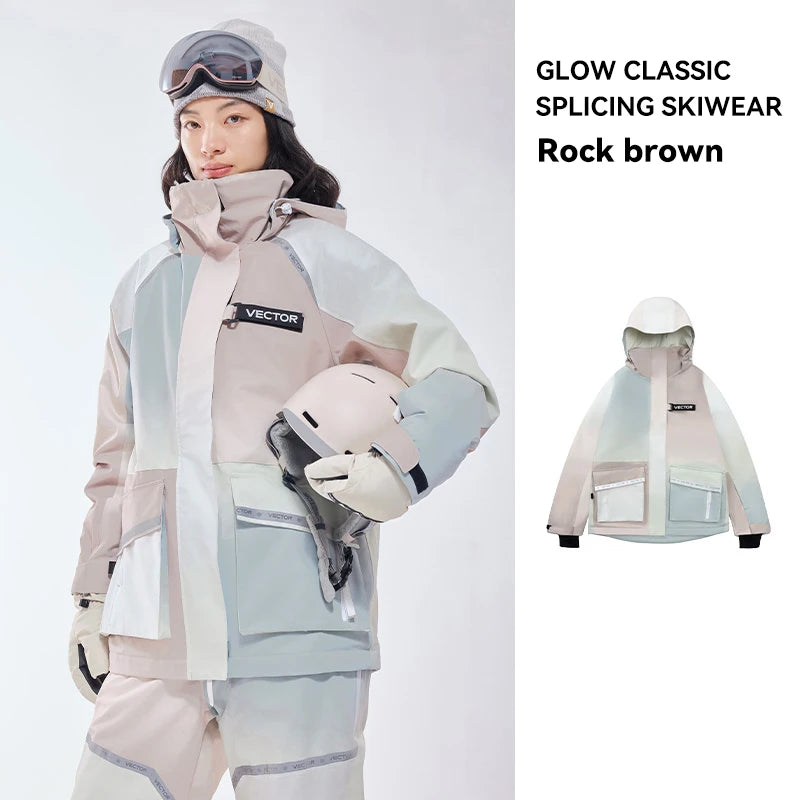 VECTOR Brand Men Women Ski Jacket Winter Warm Windproof Waterproof Ski Suit Outdoor Sports Snowboard Coat Splicing double plate