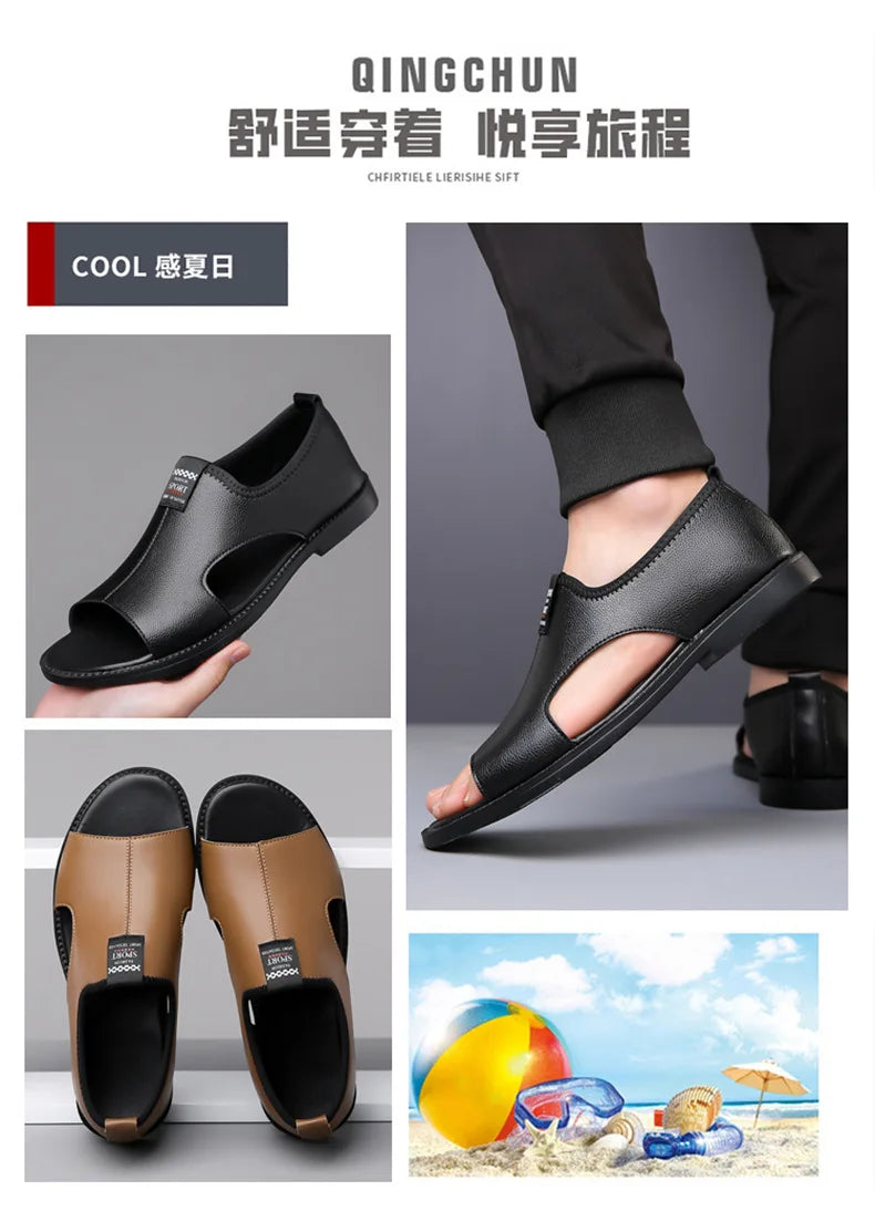 Brand Man Sandals Designer Fashion Leather Casual for Men Summer Comfortable Beach Slippers Outdoor Non-slip Men Sandalias 2024