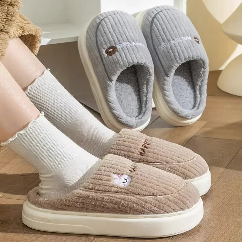Cotton Slippers for Women Suitable for Home Use Indoor Anti Slip Confinement Shoes Thick Soled Warm for Couples Men Slippers