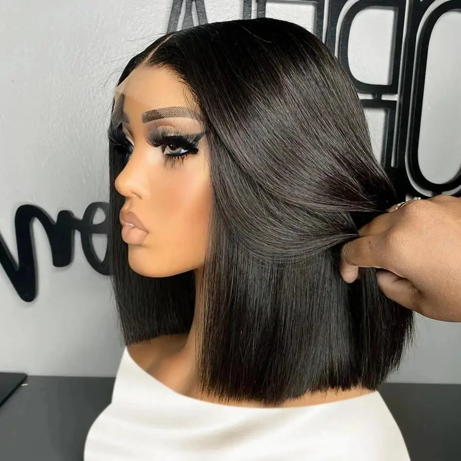 13x4 Straight Lace Frontal Bob Wig 8-14 Inches Pre Plucked 100% Real Human Hair Wigs Brazilian Remy Bone Straight Bob Super Sale