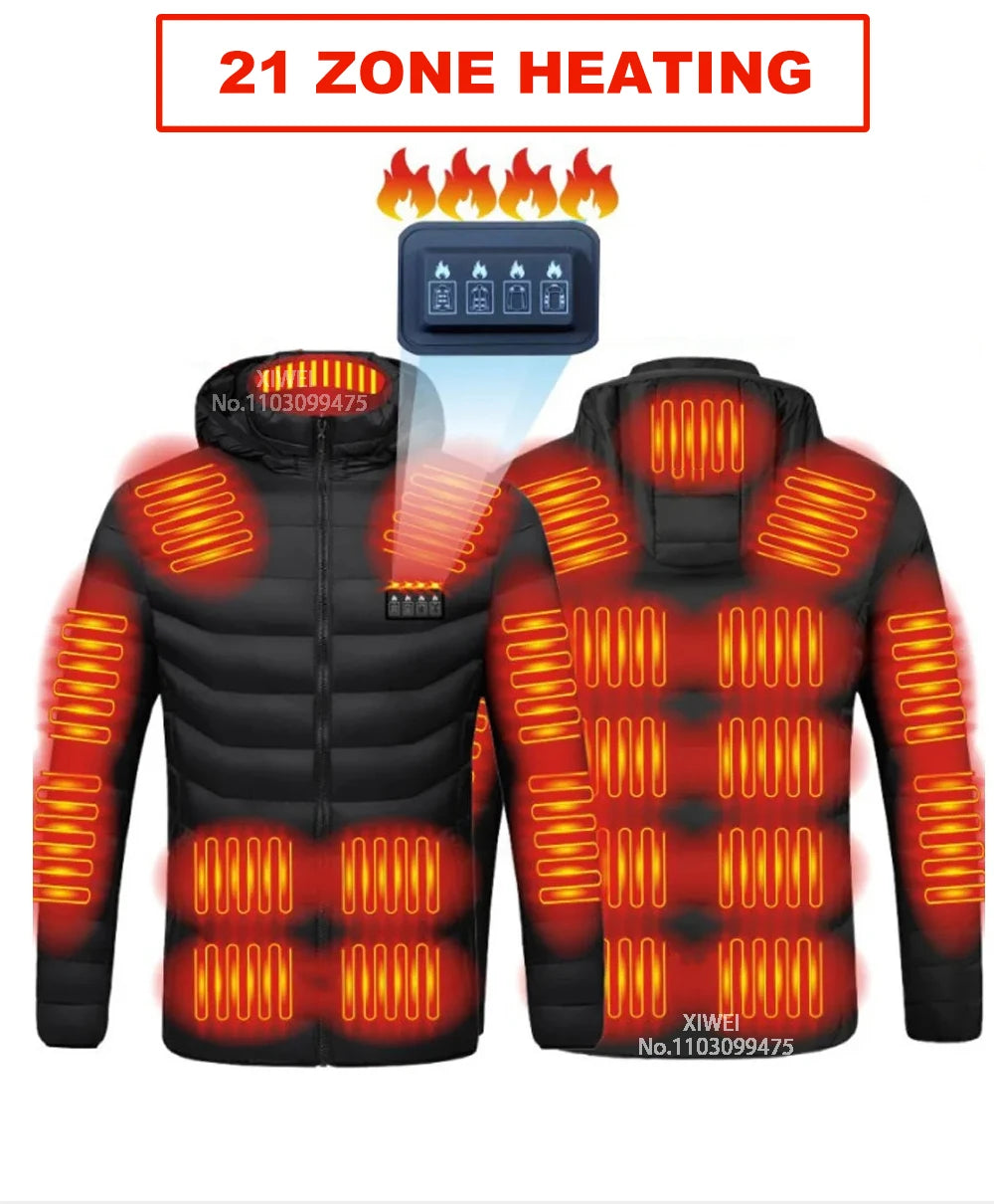 21 Areas Heated Jacket Men Warm Vest USB Self Heating Jacket Women Heated Coat Ski Camping Hiking Winter Cotton Clothes Washed
