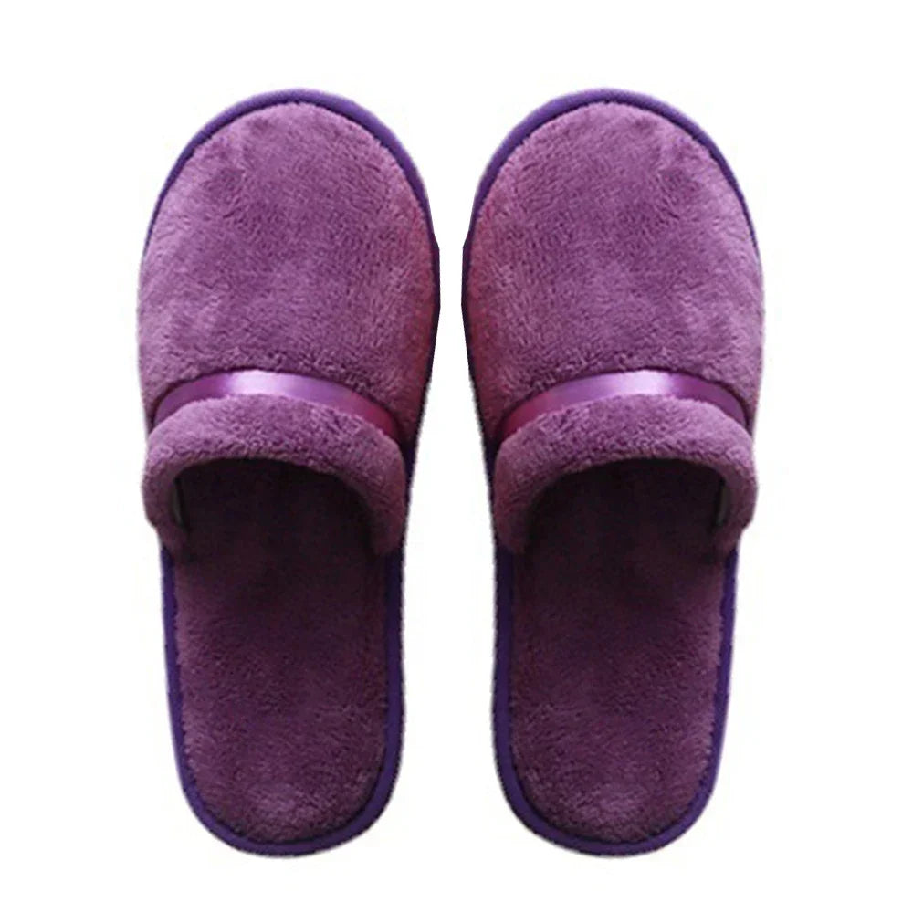 1 Pair Reusable Hotel Slippers For Men Women Coral Fleece Slippers Non-slip Breathable Soft Winter Accessories Indoor Shoes