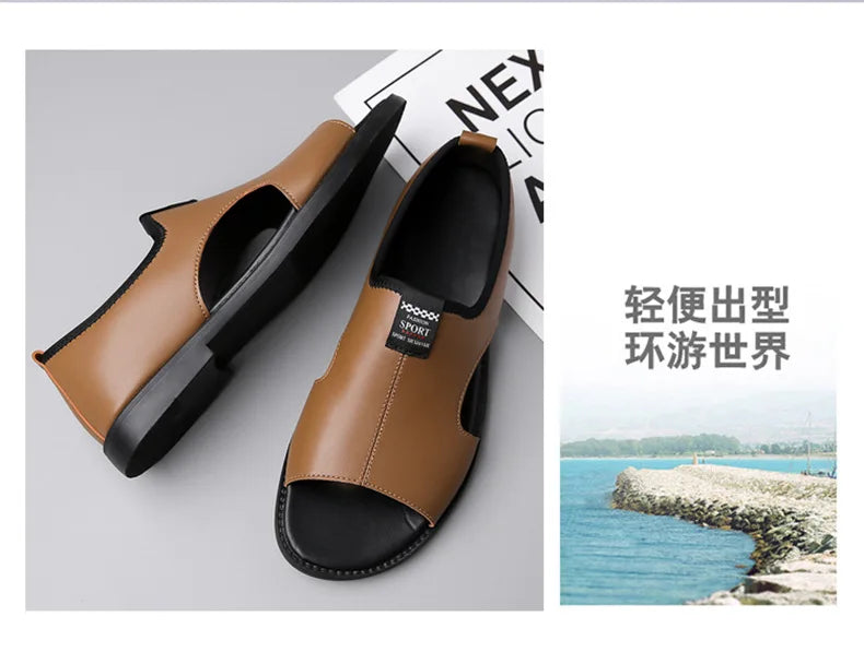 Brand Man Sandals Designer Fashion Leather Casual for Men Summer Comfortable Beach Slippers Outdoor Non-slip Men Sandalias 2024