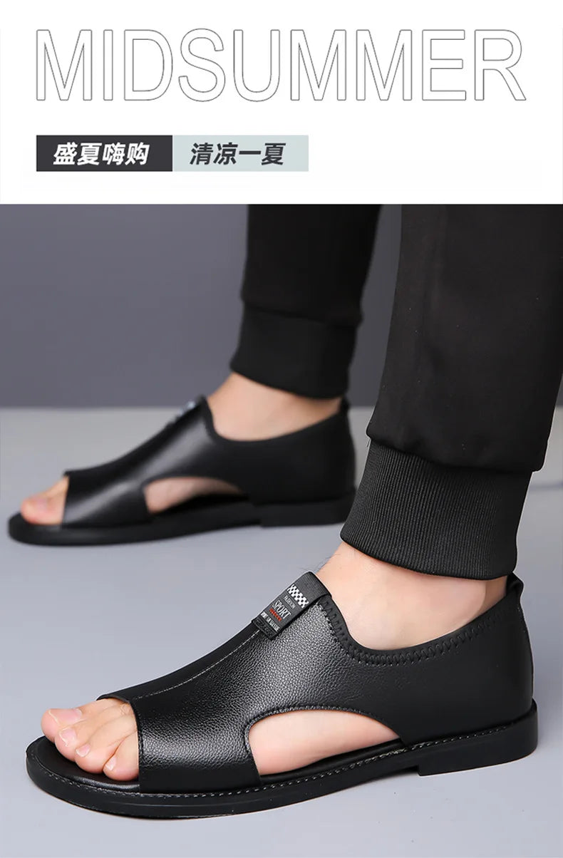 Brand Man Sandals Designer Fashion Leather Casual for Men Summer Comfortable Beach Slippers Outdoor Non-slip Men Sandalias 2024