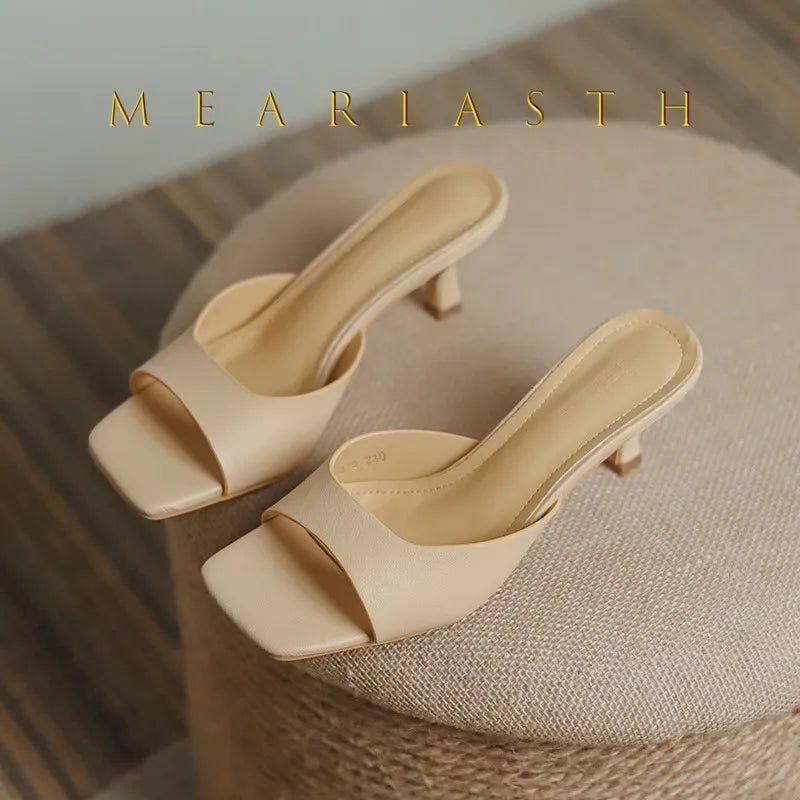 2025 new Summer Square Head open toe High Heel Women's Slippers pu Leather Prom Shoes Series Fine Heel Sandals Ladies Slippers