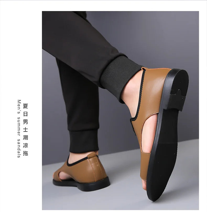 Brand Man Sandals Designer Fashion Leather Casual for Men Summer Comfortable Beach Slippers Outdoor Non-slip Men Sandalias 2024