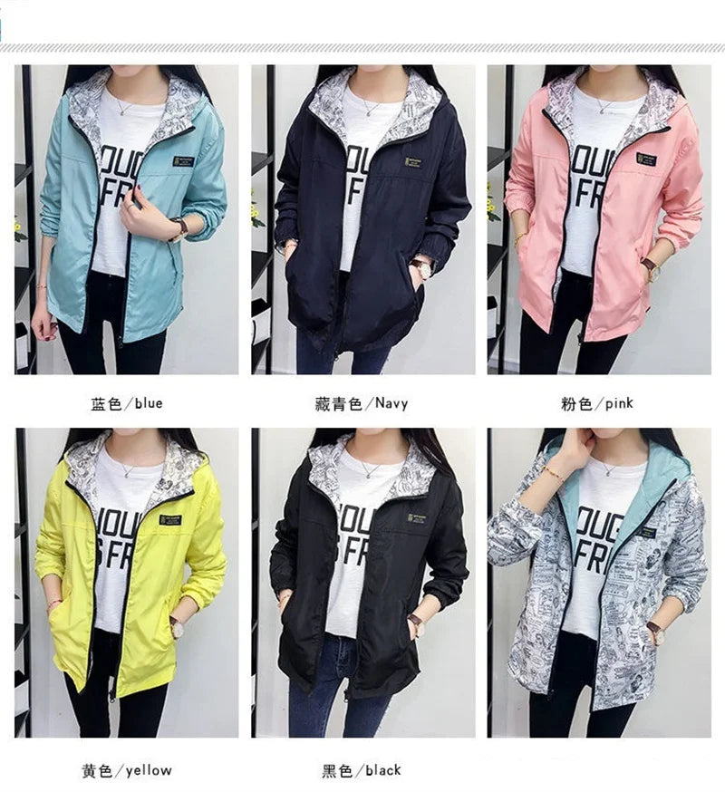 Double-Sided Trench Coat Women 2023 New Spring Autumn Clothes Hooded Windbreaker Jacket Female Outerwear Tops Student Coats 3XL