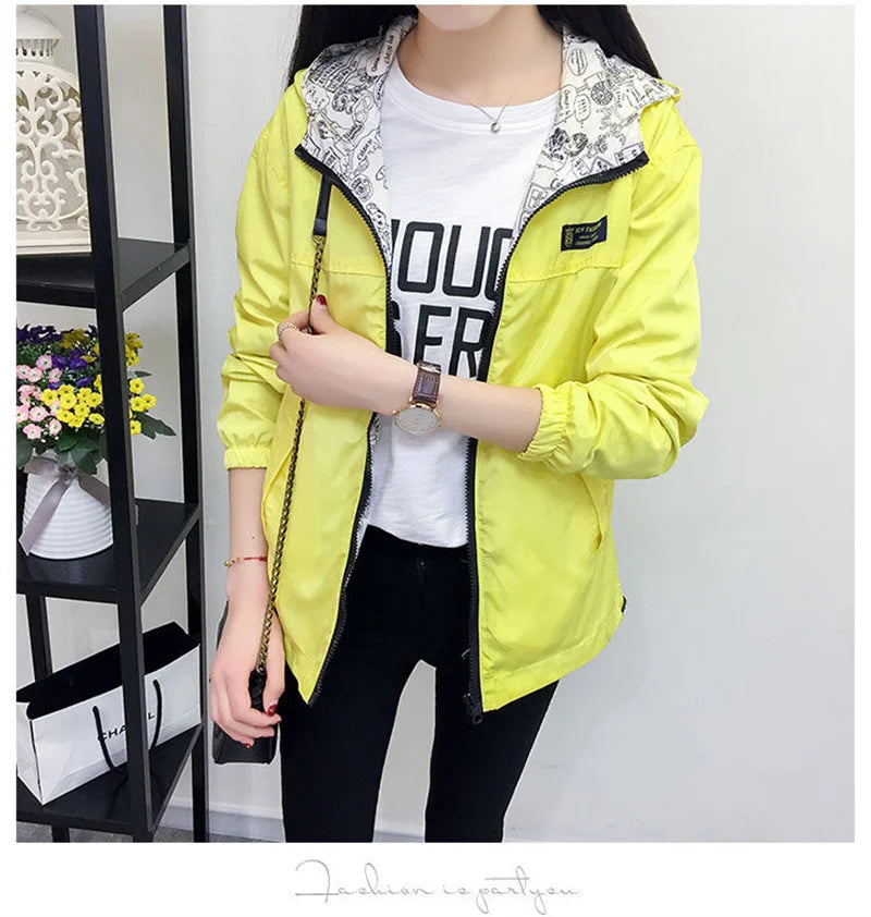 Double-Sided Trench Coat Women 2023 New Spring Autumn Clothes Hooded Windbreaker Jacket Female Outerwear Tops Student Coats 3XL