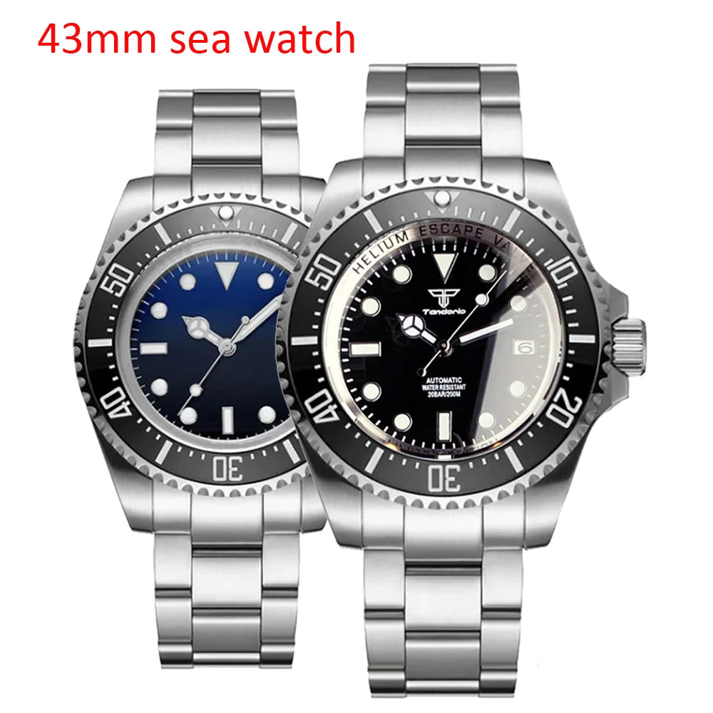 200m Dive Mechanical Watch Men Sapphire Crystal NH35AA PT5000 43mm Steel Case 904L Bracelet Glide Lock Ceramic Insert Rejor