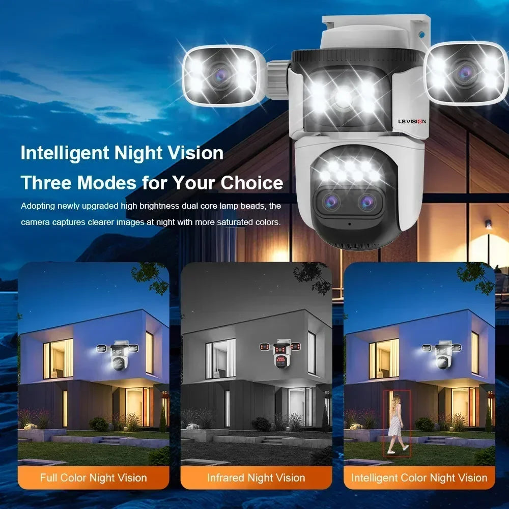 LS VISION 20MP Four Screens WiFi Security Camera Outdoor 10X Optical Zoom Four Lens Human Auto Tracking Waterproof CCTV Cameras