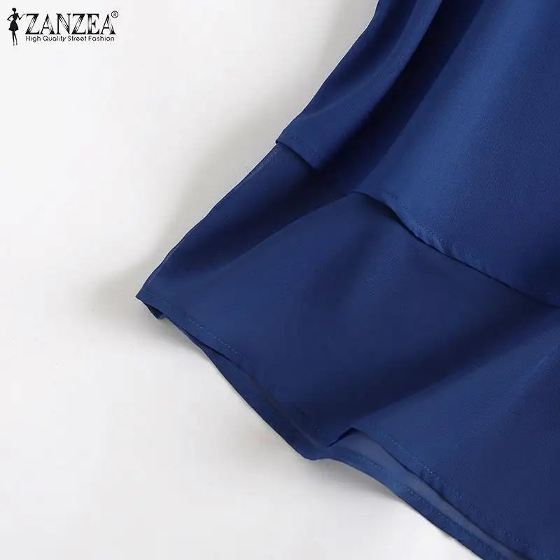 2024 ZANZEA Summer Women Fashion Lace Patchwork Blouse 3/4 Sleeved O-Neck Shirt Casual Irregular Hem Shirt Tops Blusas Oversized