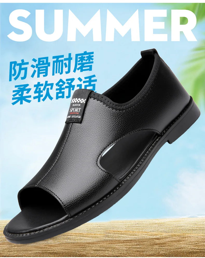 Brand Man Sandals Designer Fashion Leather Casual for Men Summer Comfortable Beach Slippers Outdoor Non-slip Men Sandalias 2024
