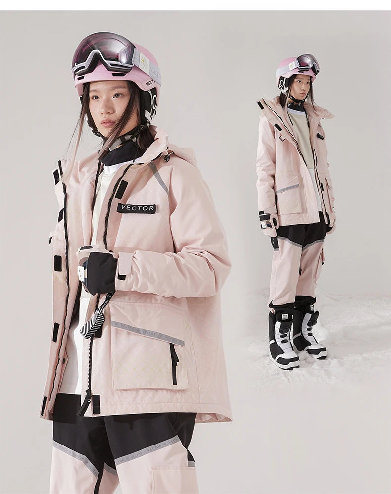 VECTOR Brand Men Women Ski Jacket Winter Warm Windproof Waterproof Ski Suit Outdoor Sports Snowboard Coat Splicing double plate