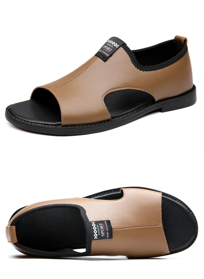 Brand Man Sandals Designer Fashion Leather Casual for Men Summer Comfortable Beach Slippers Outdoor Non-slip Men Sandalias 2024