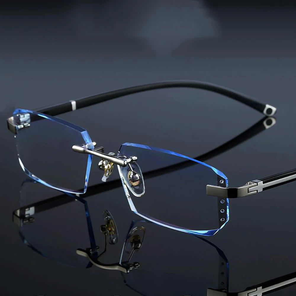 New Cut Edge Presbyopic Glasses Frameless HD Anti Blue Presbyopic Glasses Men's Anti Fatigue Presbyopia Clear Glasses +1.0~+4.0