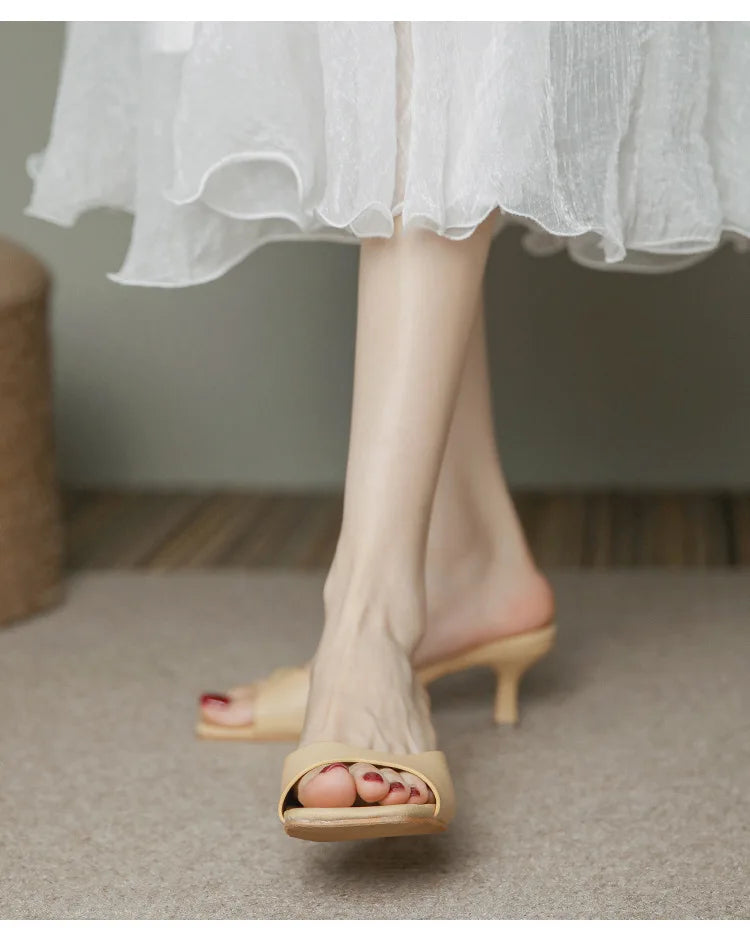 2025 new Summer Square Head open toe High Heel Women's Slippers pu Leather Prom Shoes Series Fine Heel Sandals Ladies Slippers
