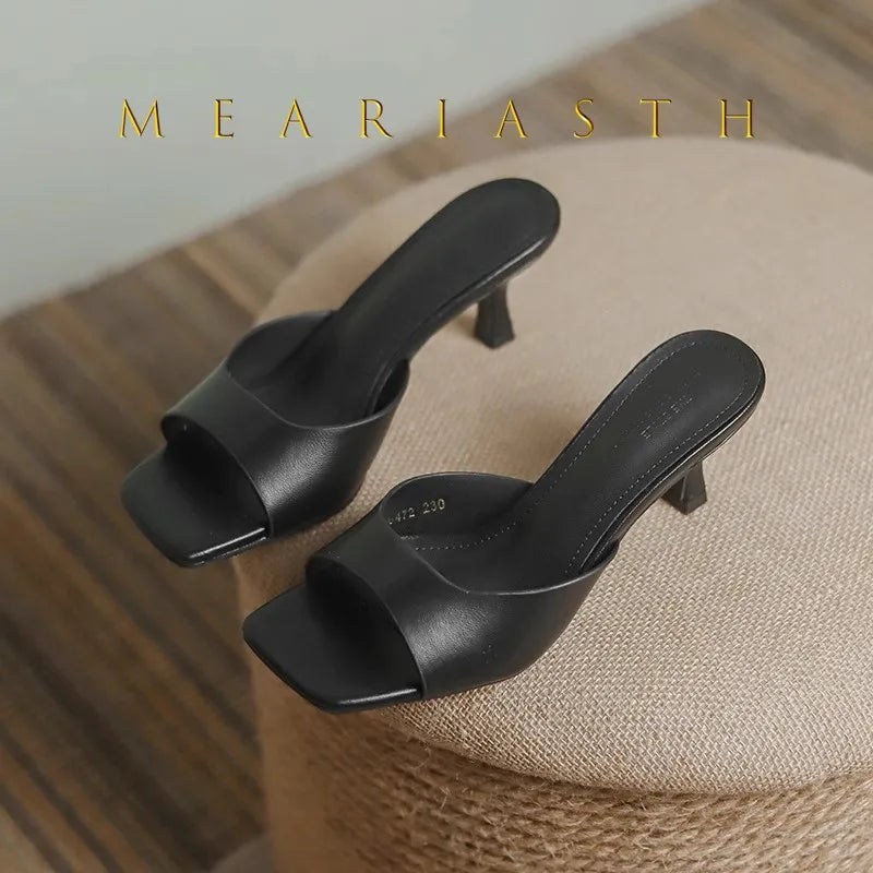 2025 new Summer Square Head open toe High Heel Women's Slippers pu Leather Prom Shoes Series Fine Heel Sandals Ladies Slippers
