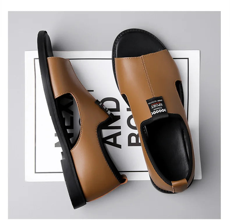 Brand Man Sandals Designer Fashion Leather Casual for Men Summer Comfortable Beach Slippers Outdoor Non-slip Men Sandalias 2024