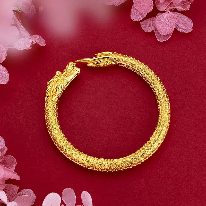 Vintage Faucet Opening Adjustable Bangles Couple Dragon Phoenix Wedding Anniversary Wishing Amulet Father's Day Jewelry Gifts