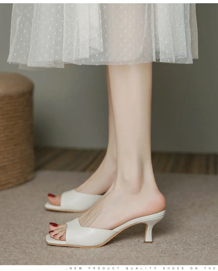2025 new Summer Square Head open toe High Heel Women's Slippers pu Leather Prom Shoes Series Fine Heel Sandals Ladies Slippers