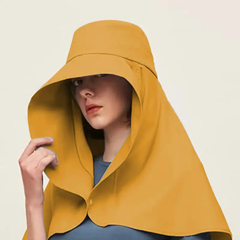 Summer Sunhat With Shawl Large Brim Full Protection Outdoor Breathable Hat Anti-UV Sunscreen Solid Color Outdoor Beach Sun Hats
