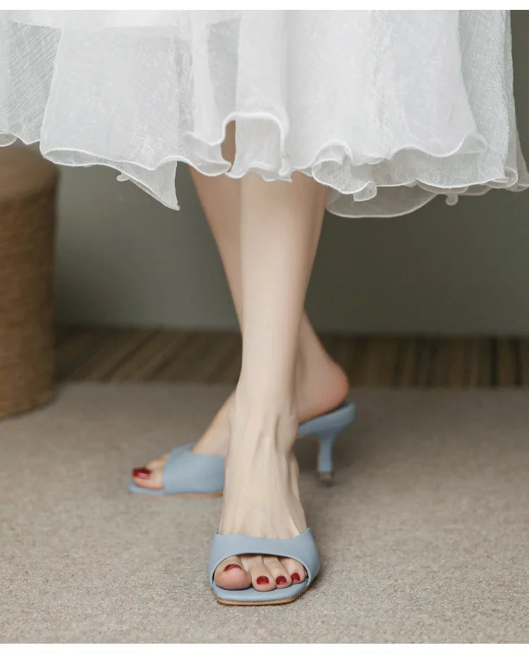 2025 new Summer Square Head open toe High Heel Women's Slippers pu Leather Prom Shoes Series Fine Heel Sandals Ladies Slippers