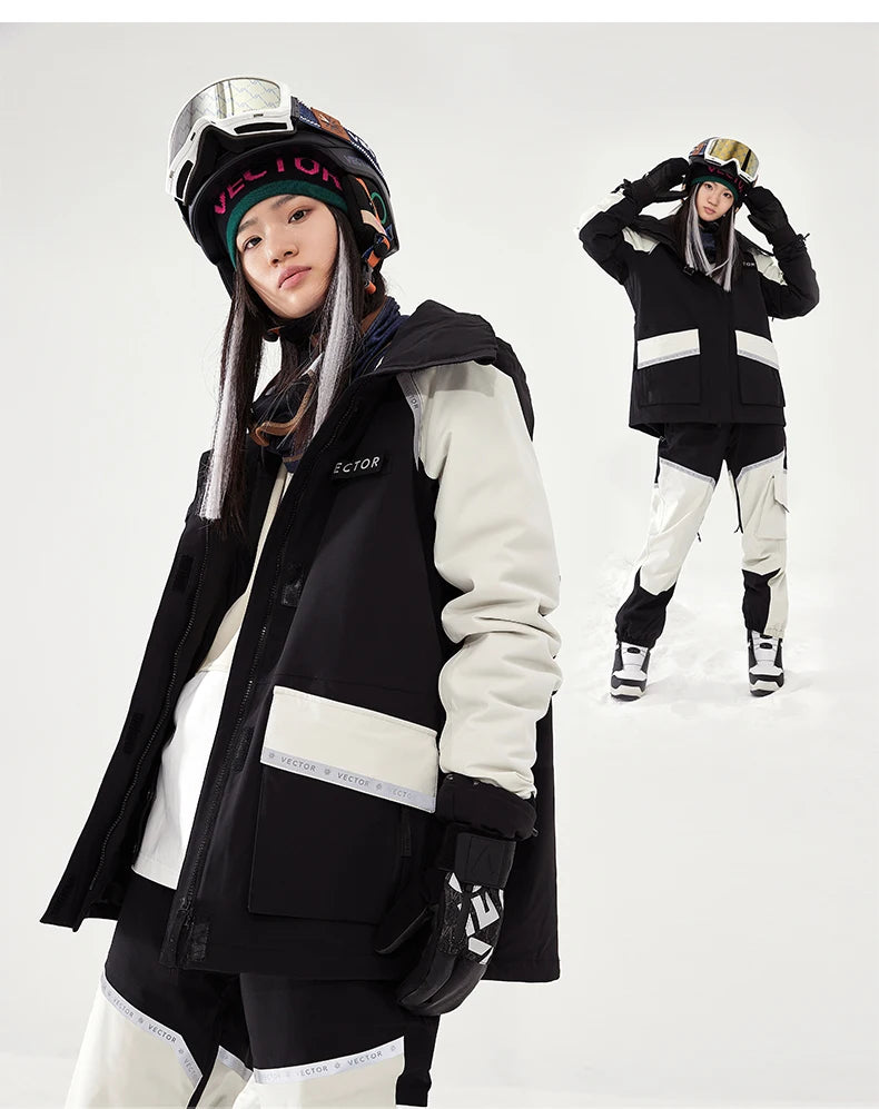 VECTOR Brand Men Women Ski Jacket Winter Warm Windproof Waterproof Ski Suit Outdoor Sports Snowboard Coat Splicing double plate