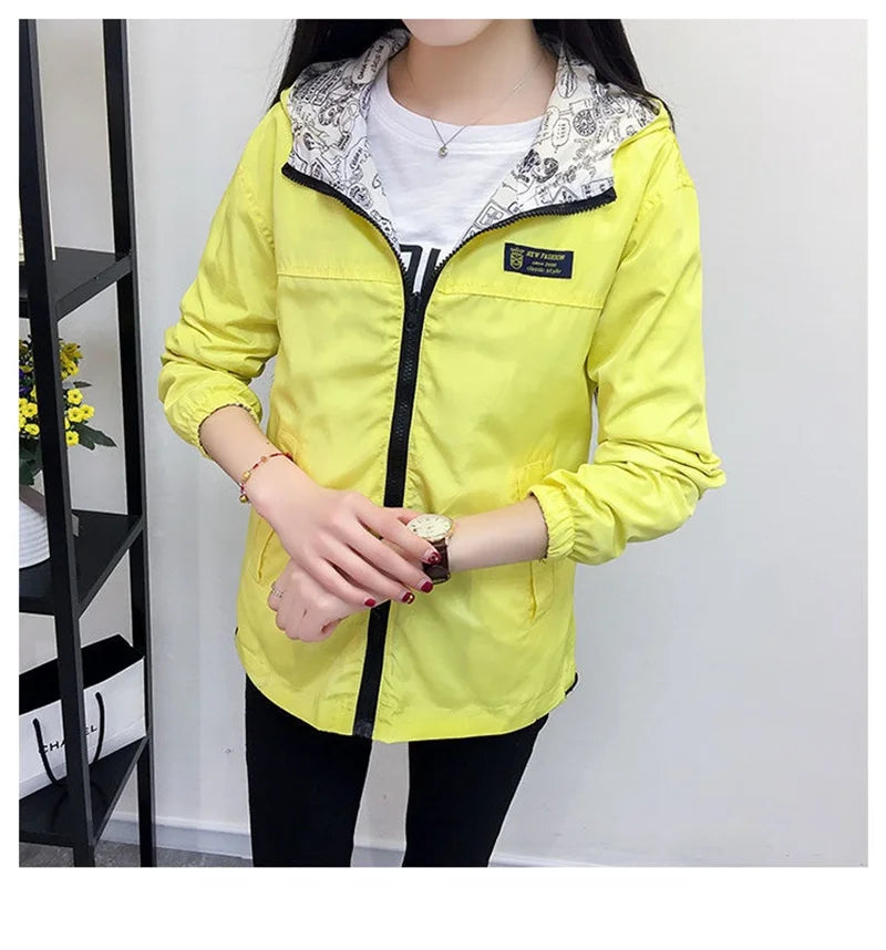 Double-Sided Trench Coat Women 2023 New Spring Autumn Clothes Hooded Windbreaker Jacket Female Outerwear Tops Student Coats 3XL