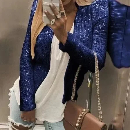 2025 Spring Sequin Jackets Women Glitter Long Sleeve Short Coats Fashion Elegant Outwear Office Ladies Solid Streetwear Jacket