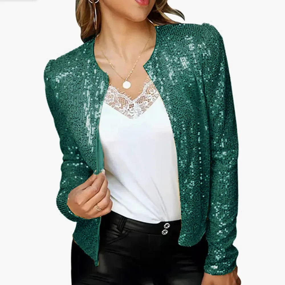 2025 Spring Sequin Jackets Women Glitter Long Sleeve Short Coats Fashion Elegant Outwear Office Ladies Solid Streetwear Jacket