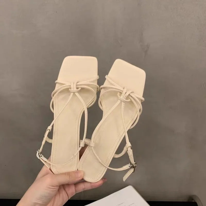 Elegant French Style Black High Heel Sandals with Fine Straps Women's Shoes 2025 Summer New Arrival Niche Fine Track Roman Shoes