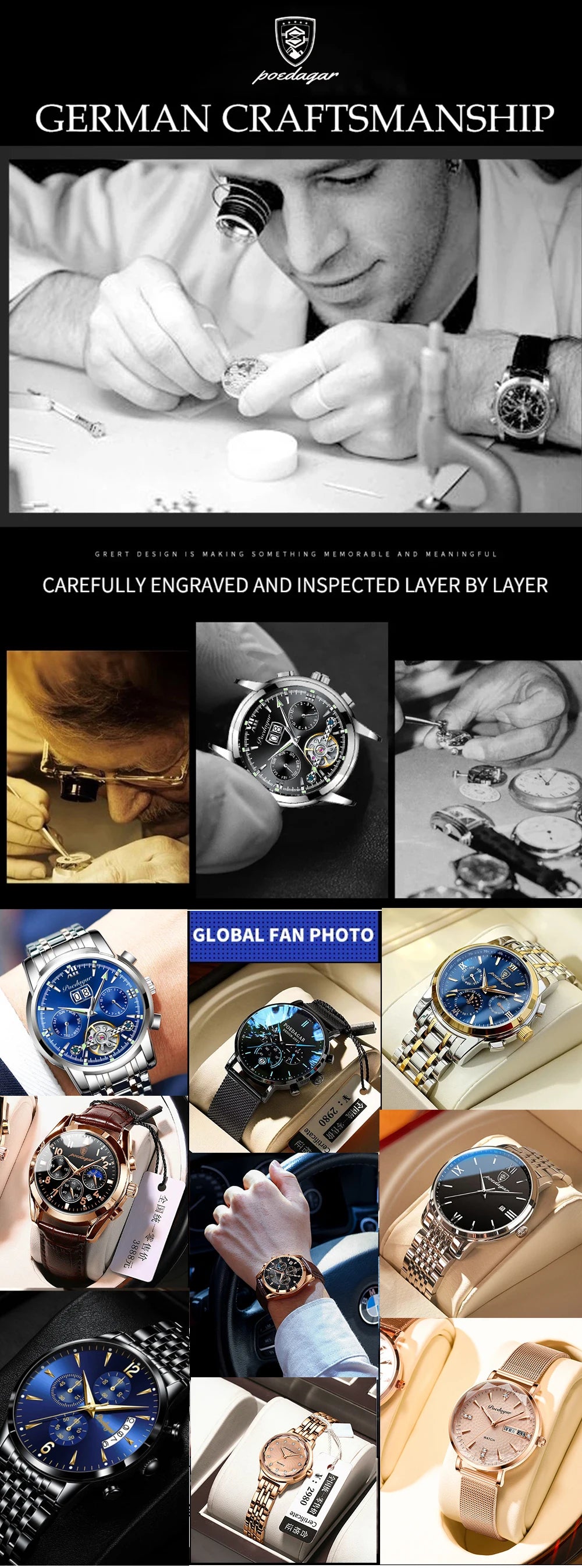POEDAGAR Luxury High Quality Watches for Men Sport Quartz Leather Man Watch Waterproof Luminous Date Week Men's Watch Male Reloj