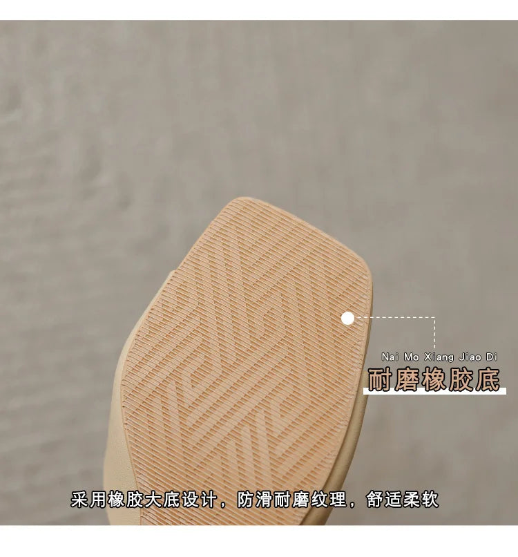 2025 new Summer Square Head open toe High Heel Women's Slippers pu Leather Prom Shoes Series Fine Heel Sandals Ladies Slippers