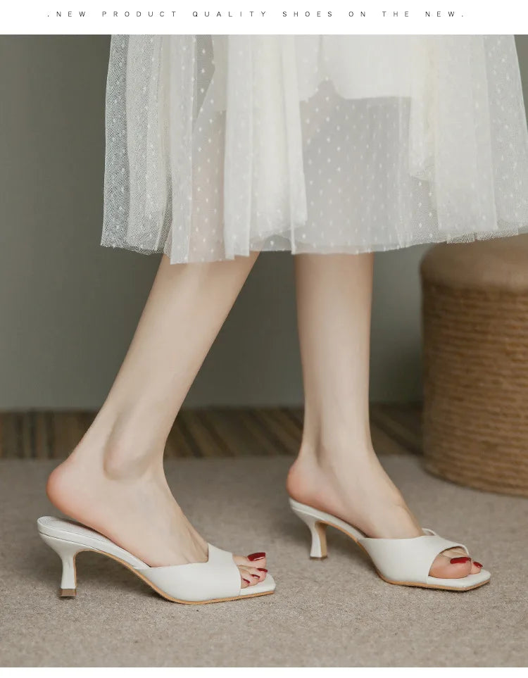 2025 new Summer Square Head open toe High Heel Women's Slippers pu Leather Prom Shoes Series Fine Heel Sandals Ladies Slippers
