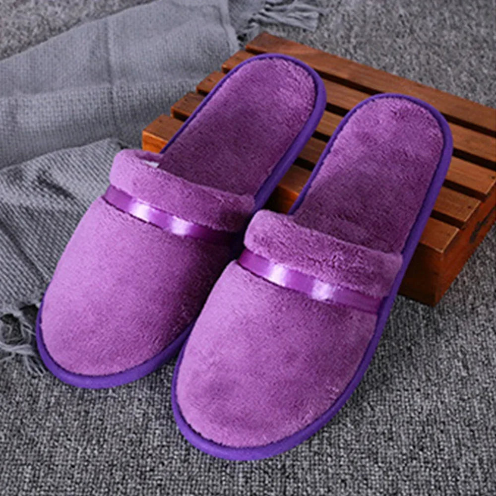 1 Pair Reusable Hotel Slippers For Men Women Coral Fleece Slippers Non-slip Breathable Soft Winter Accessories Indoor Shoes