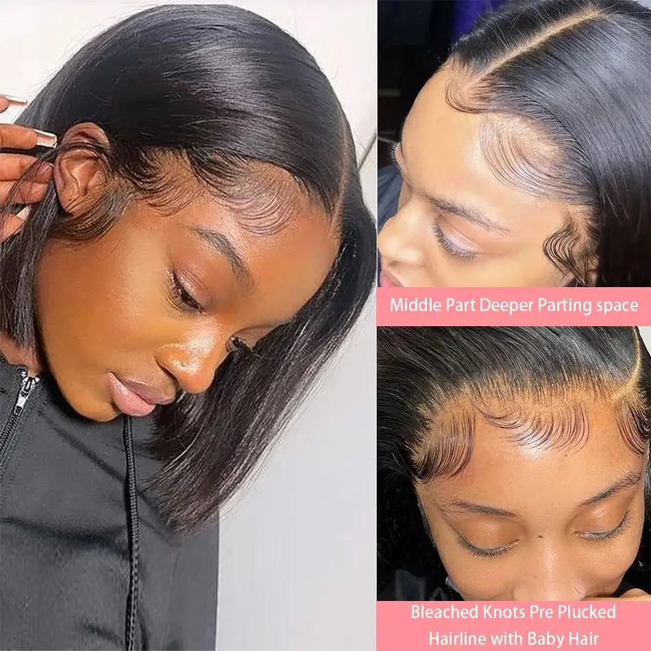 13x4 Straight Lace Frontal Bob Wig 8-14 Inches Pre Plucked 100% Real Human Hair Wigs Brazilian Remy Bone Straight Bob Super Sale